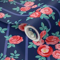 Chintz roses stripe red navy by Pippa Shaw