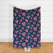 Chintz roses stripe red navy by Pippa Shaw