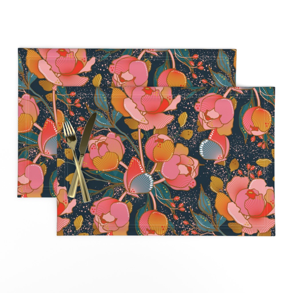 Magical peony Chintz / blue background / L