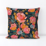 Magical peony Chintz / blue background / L