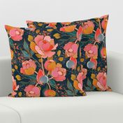 Magical peony Chintz / blue background / L