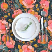 Magical peony Chintz / blue background / L