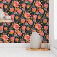 Magical peony Chintz / blue background / L