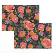 Magical peony Chintz / blue background / L