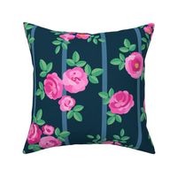 Chintz roses stripe pink navy by Pippa Shaw