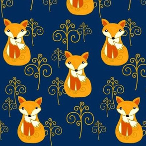 The Fox & the Whimsical Woods / Navy Blue-Gold    