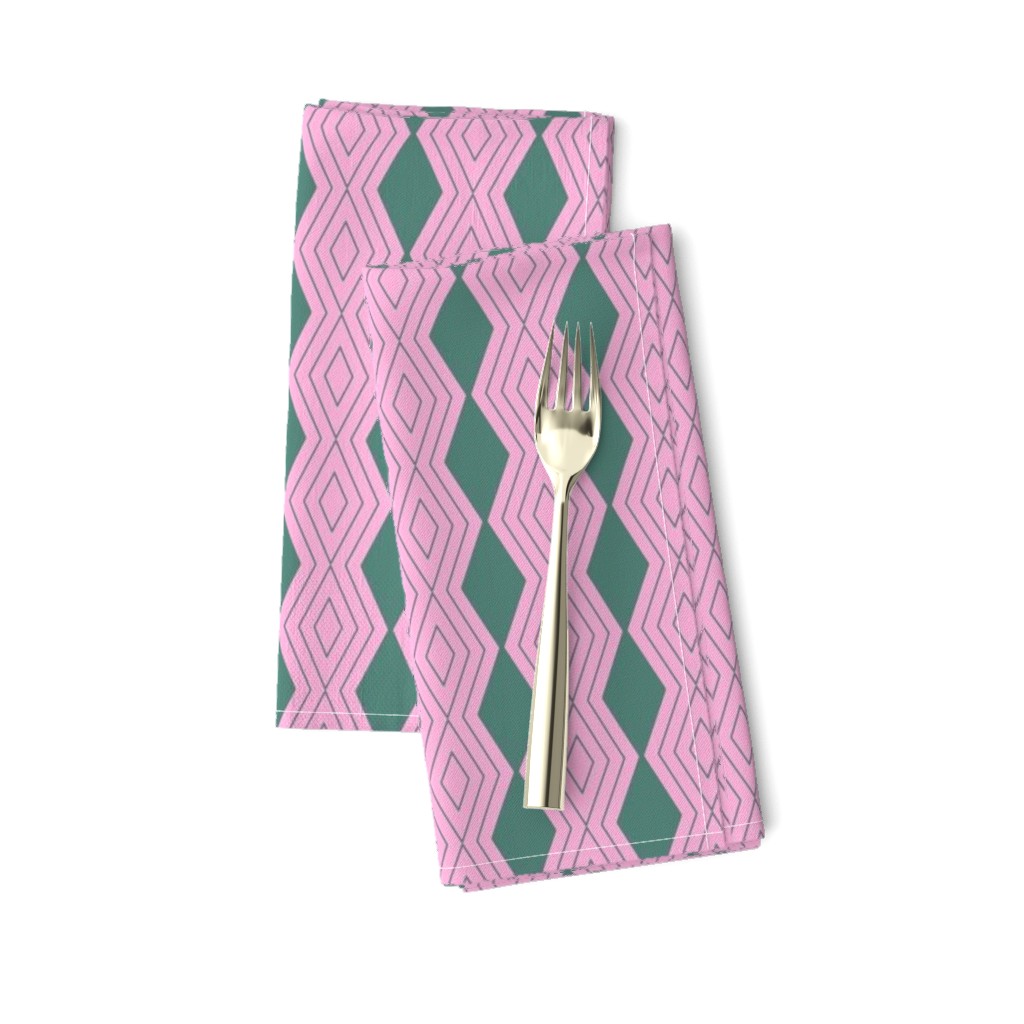 JP12 - Small -  Harlequin Pinstripe Diamond Chains in Frosty Green on Peppermint Pink