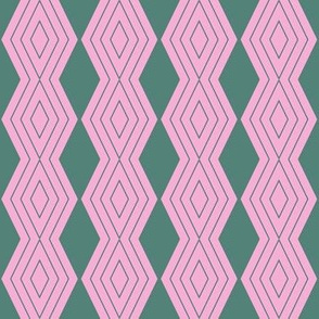 JP12 - Small -  Harlequin Pinstripe Diamond Chains in Frosty Green on Peppermint Pink