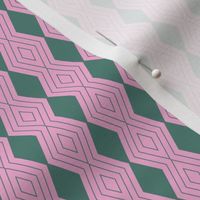 JP12 - Tiny -  Harlequin Pinstripe Diamond Chains in Frosty Green on Peppermint Pink