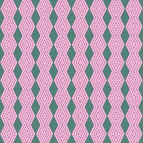JP12 - Tiny -  Harlequin Pinstripe Diamond Chains in Frosty Green on Peppermint Pink