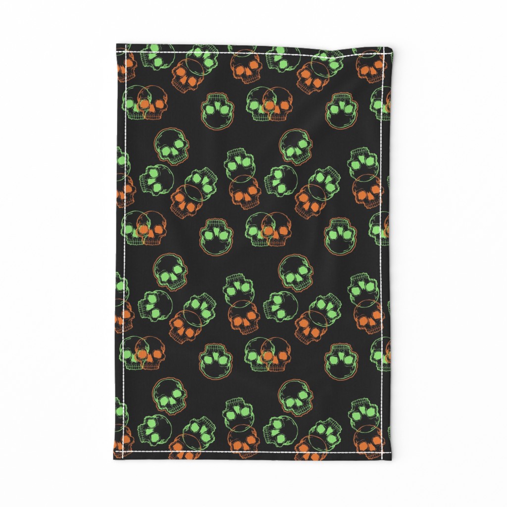 Orange and Green Skulls on Black