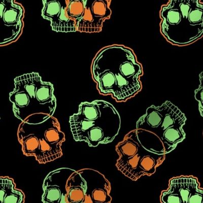 Orange and Green Skulls on Black