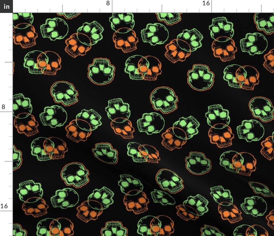 Orange and Green Skulls on Black