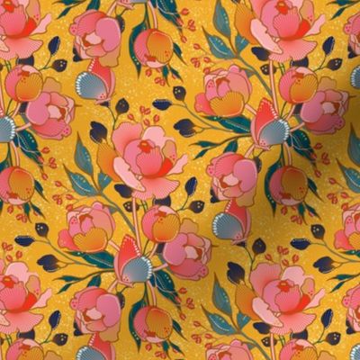 Magical peony Chintz / yellow background / S