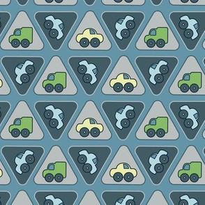 Little blue cars and trucks pattern