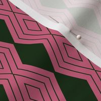 JP7 - Small - Harlequin Pinstripe Diamond Chains in Pine Green on Pink Coral