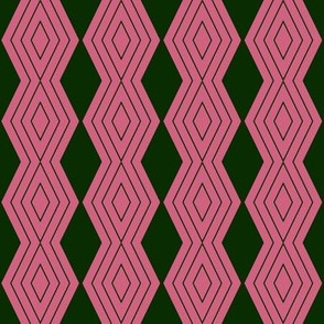 JP7 - Small - Harlequin Pinstripe Diamond Chains in Pine Green on Pink Coral