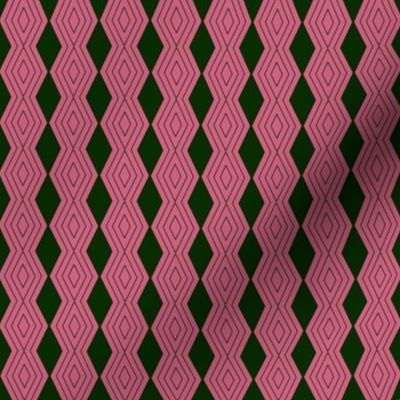 JP7 - Tiny - Harlequin Pinstripe Diamond Chains in Pine Green on Pink Coral