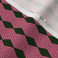 JP7 - Tiny - Harlequin Pinstripe Diamond Chains in Pine Green on Pink Coral