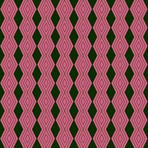 JP7 - Tiny - Harlequin Pinstripe Diamond Chains in Pine Green on Pink Coral