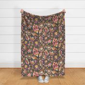 Indian Chintz Floral Pink Grey Mustard