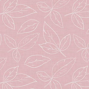 white leaves on pink linen