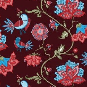 bird chintz dark red