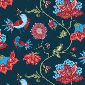 bird chintz dark blue