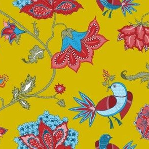 bird chintz mustard