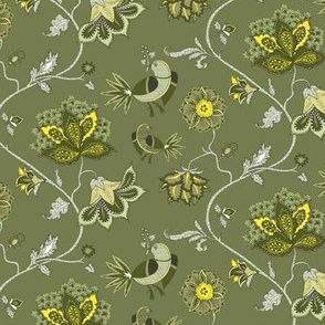 bird chintz olive-green