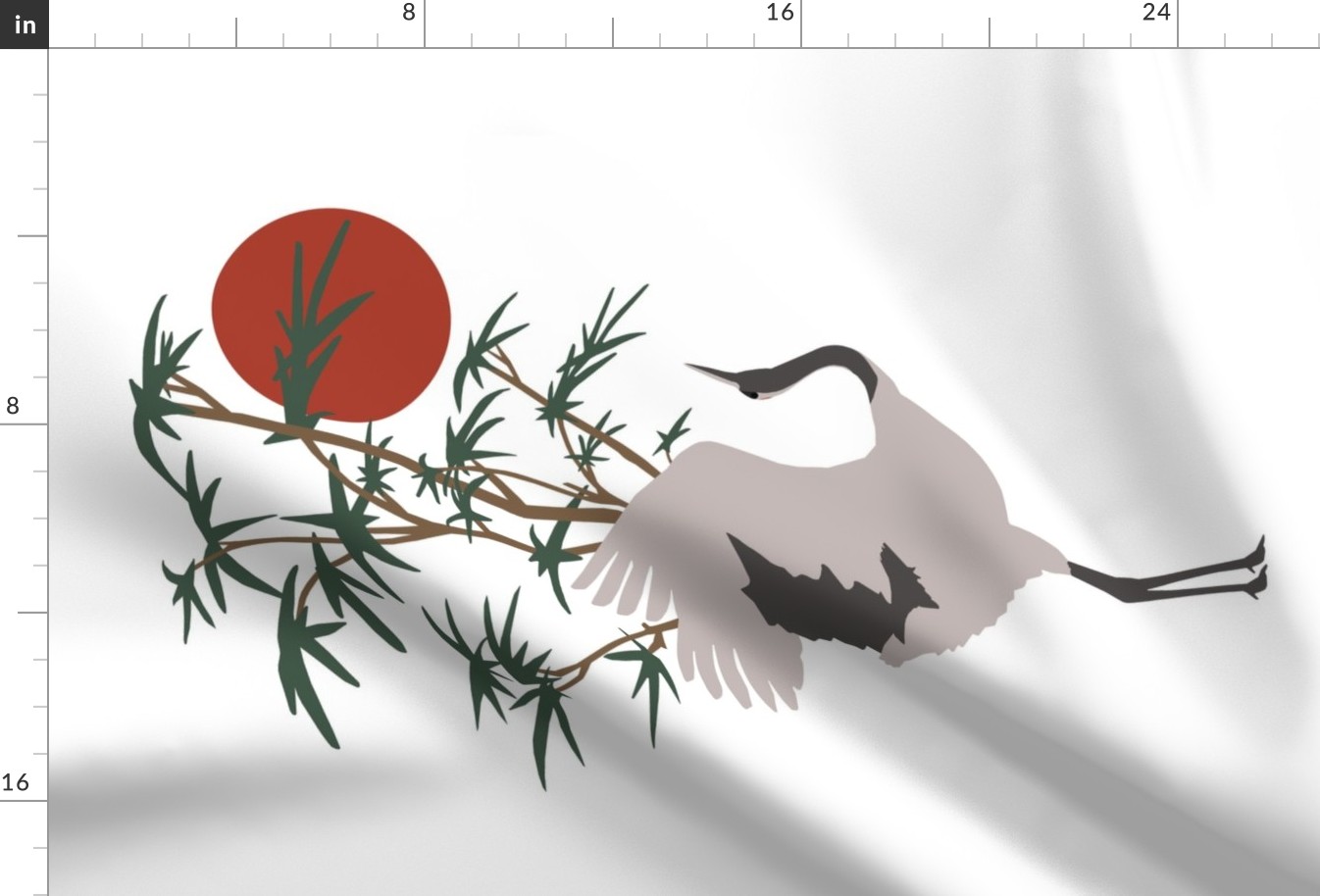 Crane on White  Tea Towel