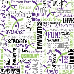 Gymnastics Words Fabric Purple Lime