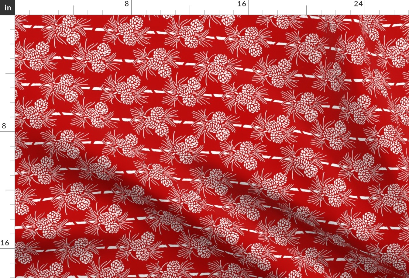 Christmas Tea Towels: Red & White Pine Cones 