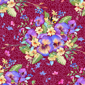 pansy watercolor chintz on berry