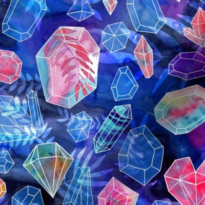 Colorful Gemstones - diamonds Watercolor handdrawn