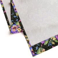 pansy watercolor chintz on olive and black