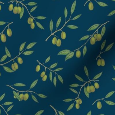 Tuscan Olive Chintz on Deep Blue