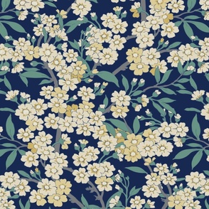 British Chintz Floral Branches Blue