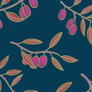 Tuscan Olive Chintz in Hot Pink and Deep Blue - Large