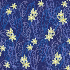 Avocado Flowers & Leaves-Distressed Blue