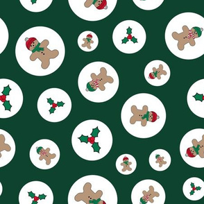 Green holly and Gingerbread men pattern