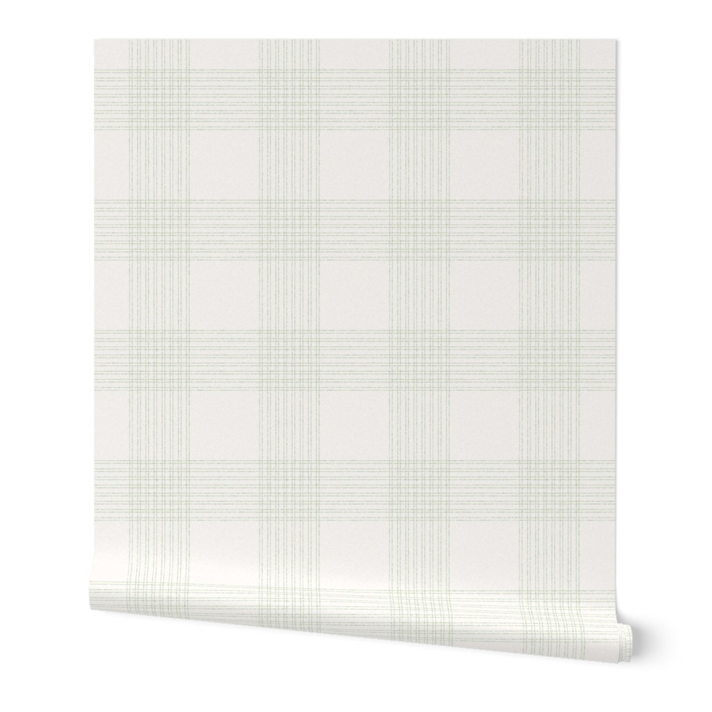 Crossover Plaid: Cream & Mossy Green Linear Plaid