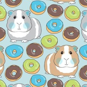 guinea pigs with blue green and chocolate donuts