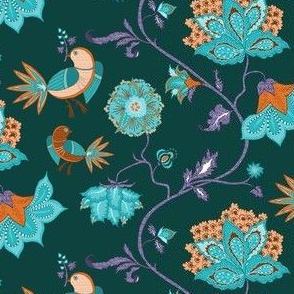 bird chintz teal