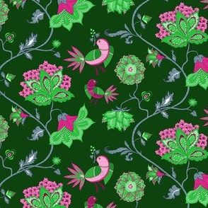 bird chintz  green/pink