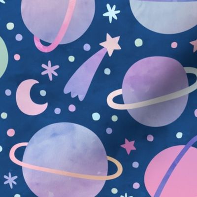 Watercolor Planets and Stars Wallpaper
