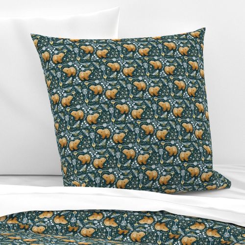 Cute Bear Cub and Bees - dark teal - small 