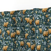 Cute Bear Cub and Bees - dark teal - small 