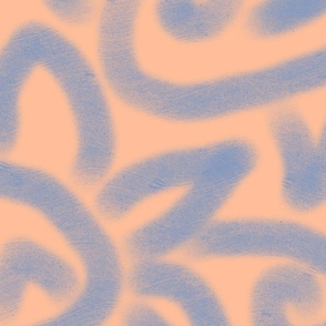 oversized cornflower blue swirly doodle on peach fuzz background by rysunki_malunki