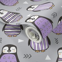 Penguins with Sweater Geometric  and Triangles  Purple Grey